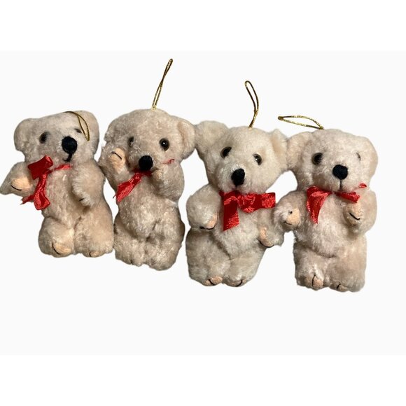 Mini Plush Teddy Bear Lot Ornaments With Red Bows - Picture 4 of 8